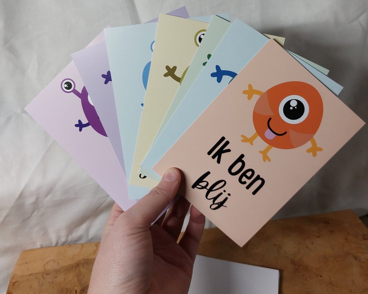 Positieve Affirmatiekaartjes voor Kinderen - Set van 24 - 10 x 15 cm | Monsters - Positieve spreuken voor Kinderen